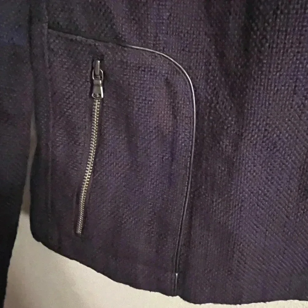 DKNY Vegan Leather Motorcycle Jacket, Blue & Black, Size XS - Picture 6 of 8